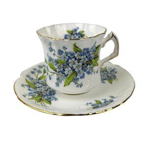 Hammersley & Co Teacup & Saucer Bone China England Blue Green Floral Vintage